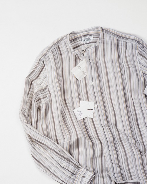 -Dead Stock-[Early-Mid 00's] "HERMÈS" Cotton Silk Collarless Shirt (Designed by Véronique Nichanian/Made in France)