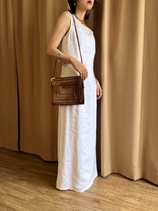 vintage brown leather square shoulder bag-5137-7