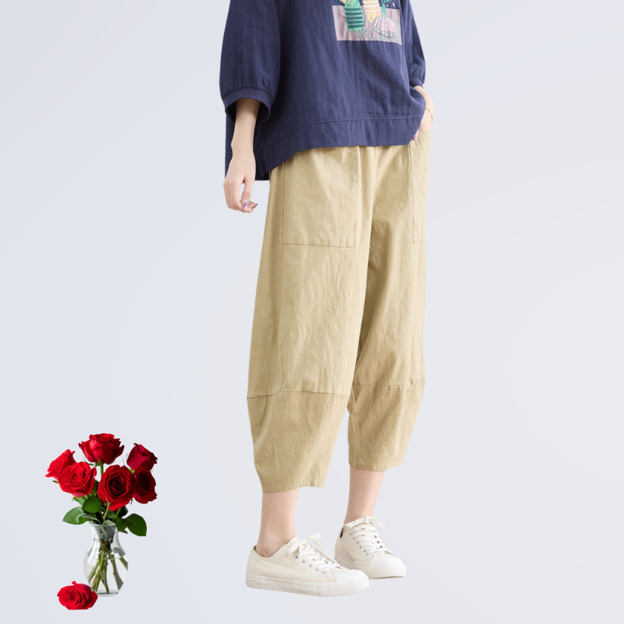 TRUBE ウォッシュドコットンクロプトパンツ (M~L) ベージュ