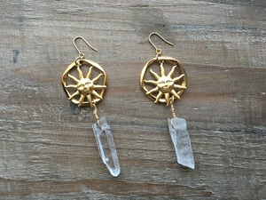 Gold circle x sun crystal earrings