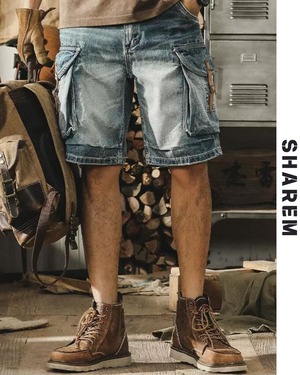 Denim Contrast Color Shorts B0300