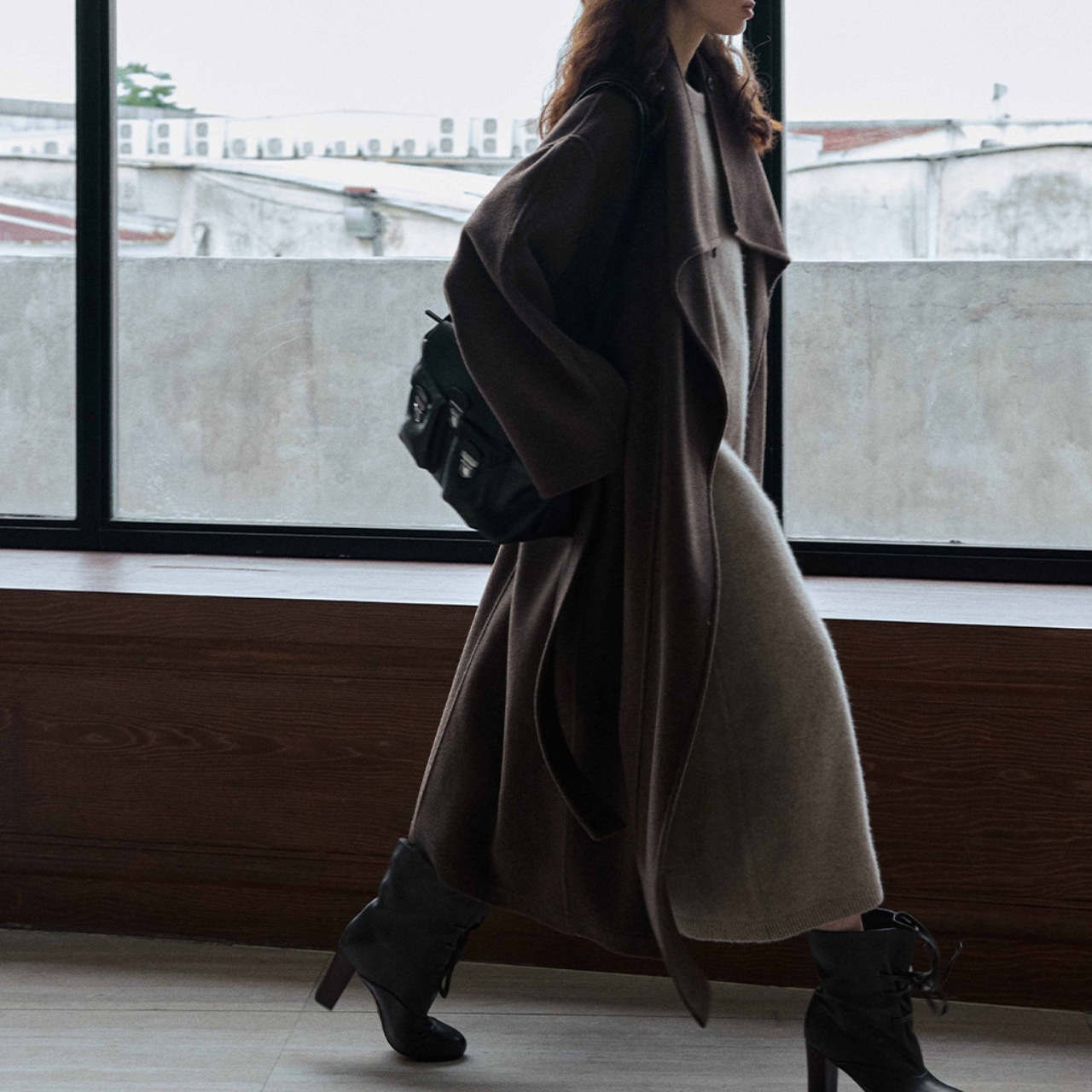 Oversized Wool Blend Drape Coat T3672