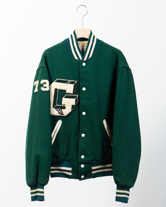 vintage both sides embroidery wool award jacket / Made In USA