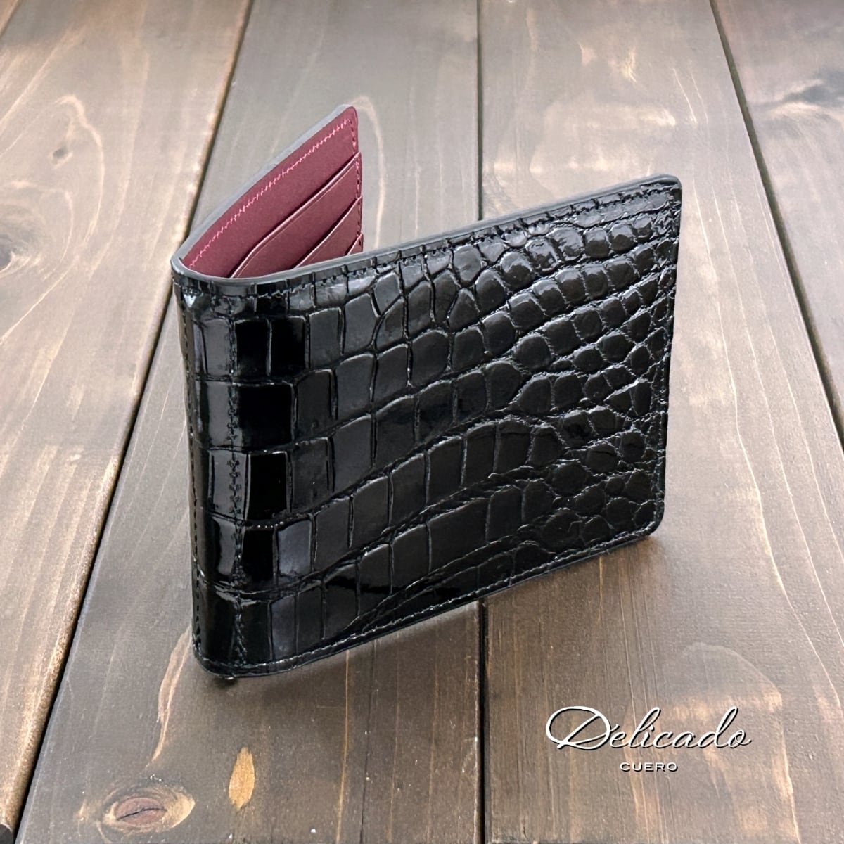 クロコダイル マネークリップ ブラック × ワイン | CUERO DELICADO