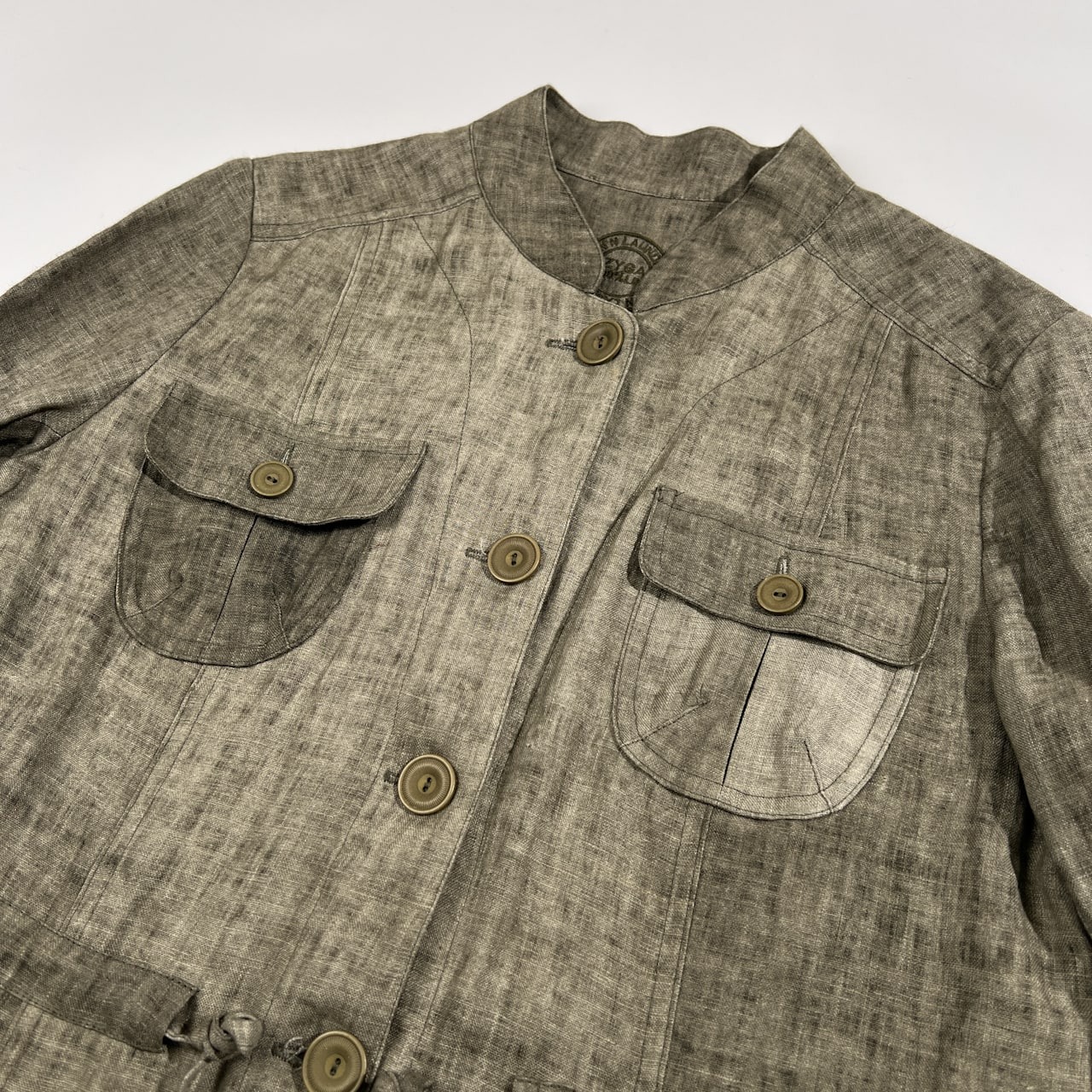 美品 ZYGA Lin’n Laundry リネン100% ズィガ ラン ランドリー ジャケット サイズ40/M /カーキ系/レディース/リトアニアリネン