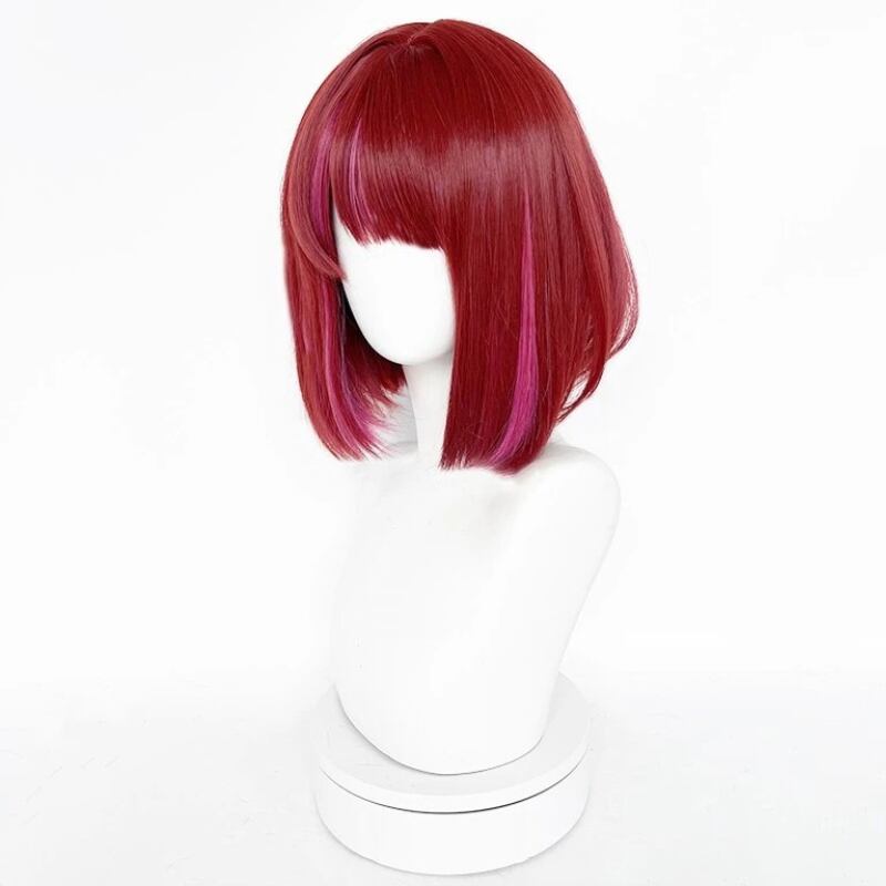 コスプレ耐熱ウィッグ レッド ピンクメッシュ ミディアム ボブ