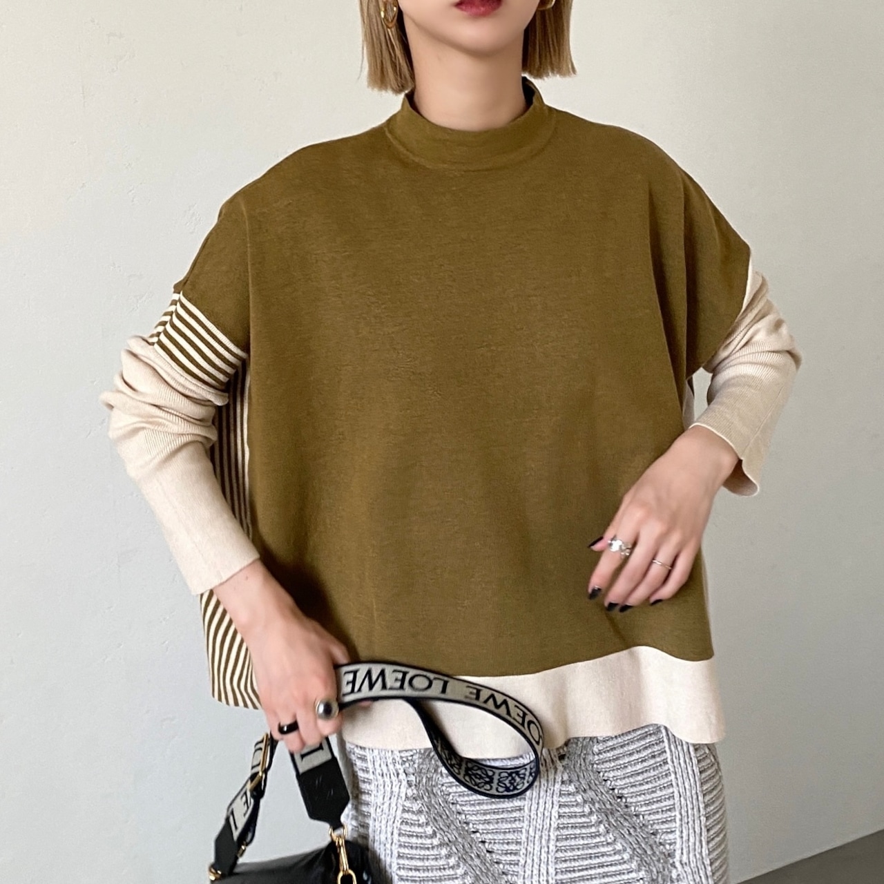 バイカラーポンチョニット tops/マスタード | CFT