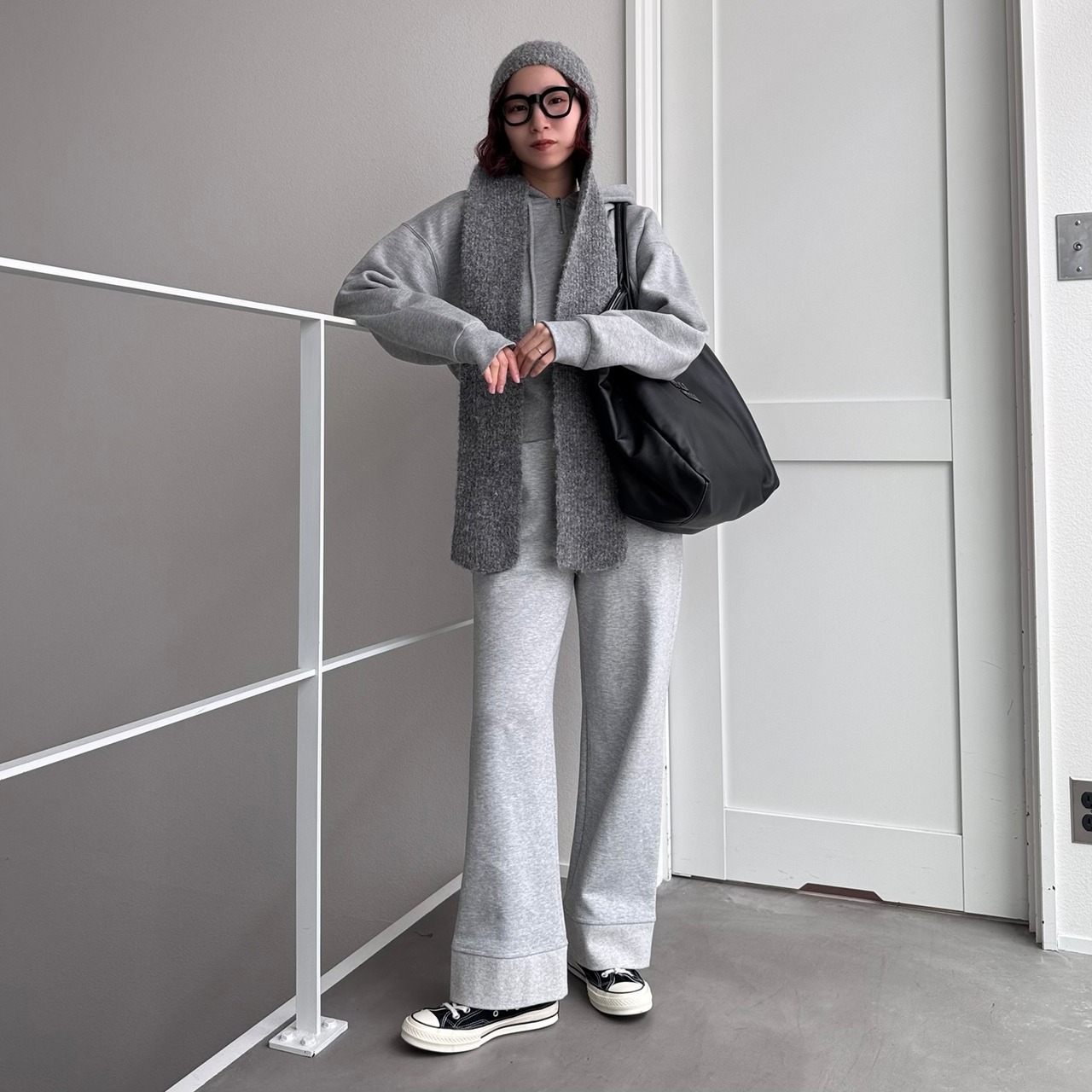 ロングフラップニットcap/ライトグレー