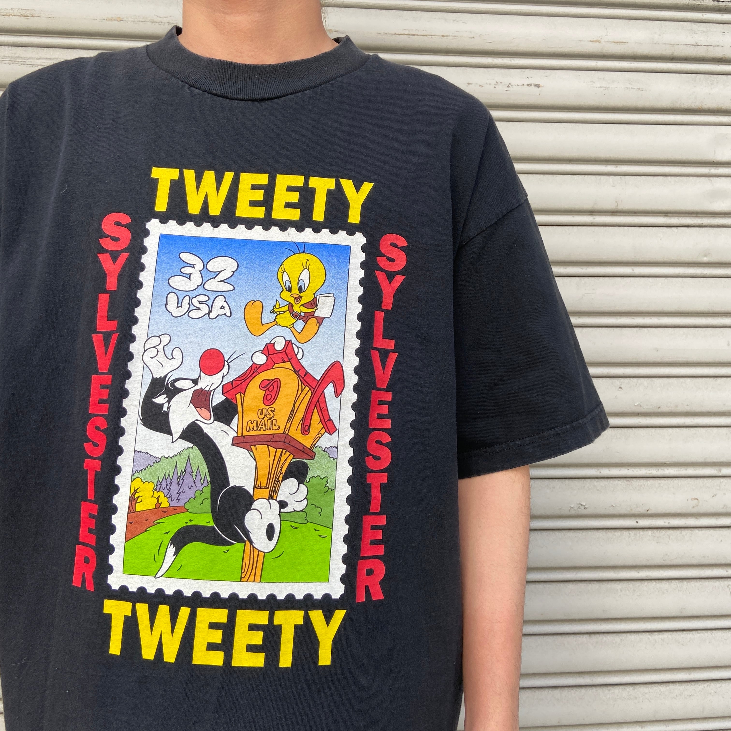 シルベスター Tシャツ ルーニーテューンズ 90s USA製 トゥイーティー シルベスターキャット ルーニーテューンズ TUNES LOONEY 90年代 古着 紫 トップス