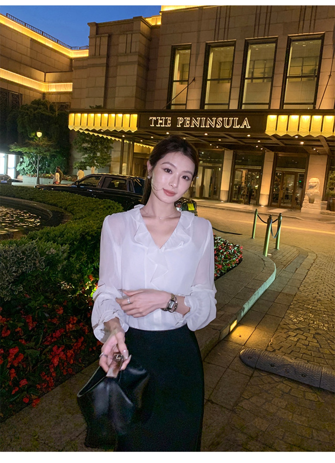 V-neck Chiffon Shirt Camisole Set up【H00079】
