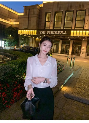 V-neck Chiffon Shirt Camisole Set up【H00079】