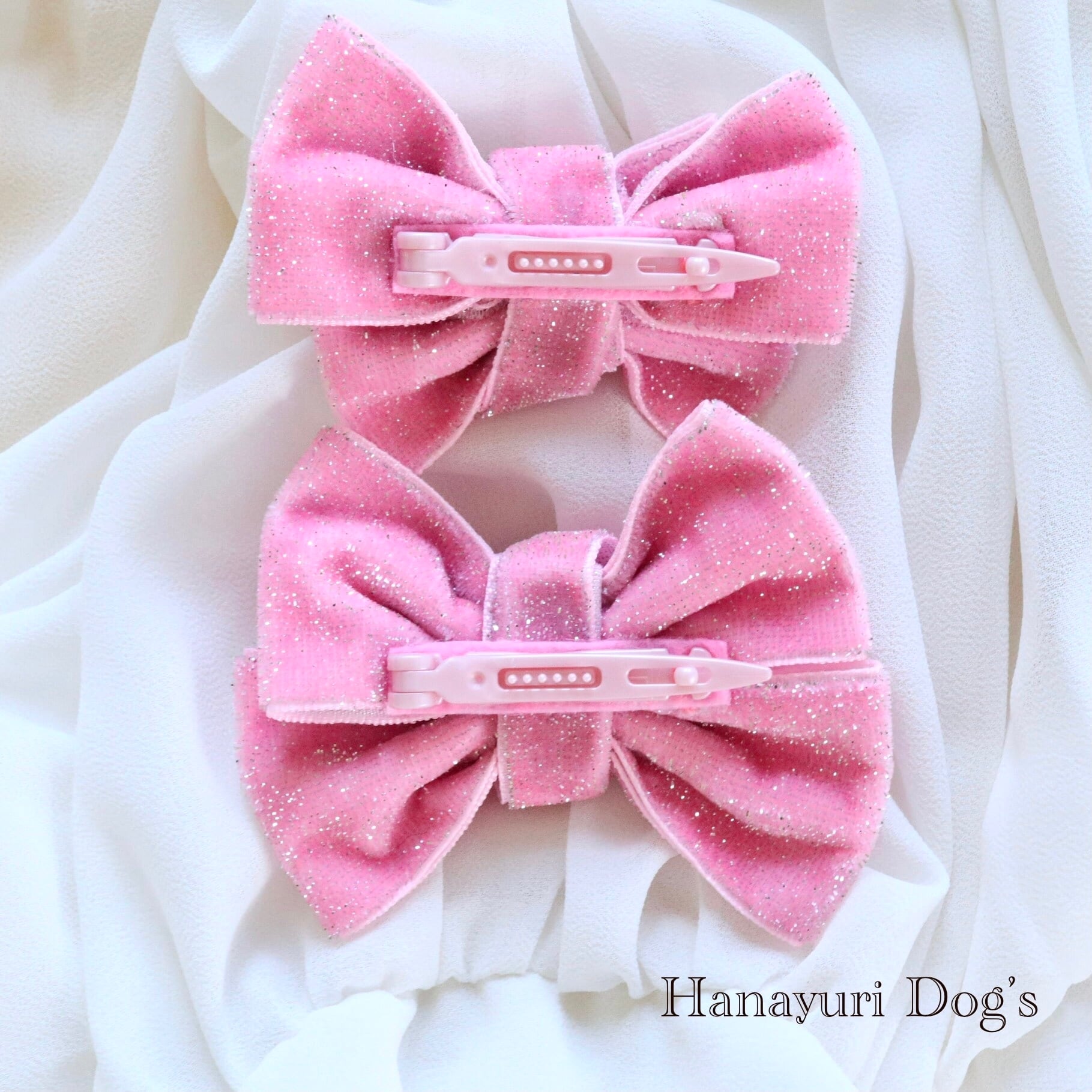 フェアリー 妖精 ラメ入りベルベット ピンク 小 犬リボン キッズ・子供