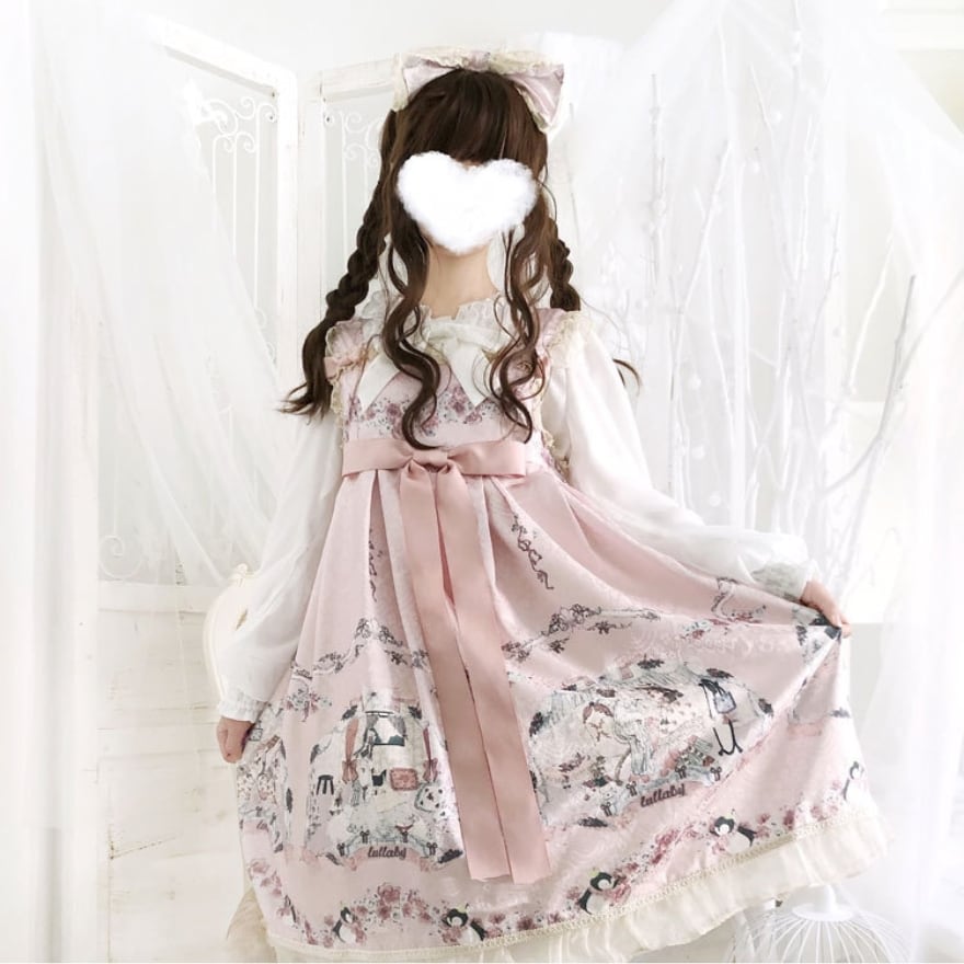 ロリィタジャンパースカート 半袖 花柄 フリル リボン 甘ロリ ゆめかわいい ロリータファッション
