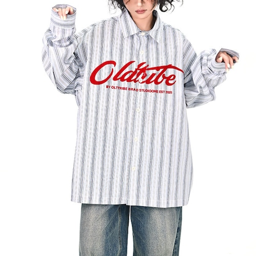 striped front logo shirt　ストライプフロントロゴシャツ　J1227