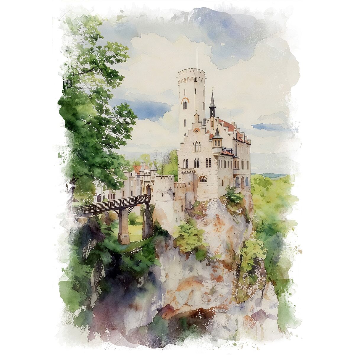 絵画 風景画(街並み) ドイツ リヒテンシュタイン城 インテリアアート額