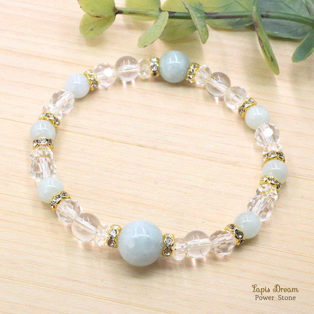 幸運をもたらすお守り | ビルマ翡翠と本水晶のパワーストーン ブレスレット
