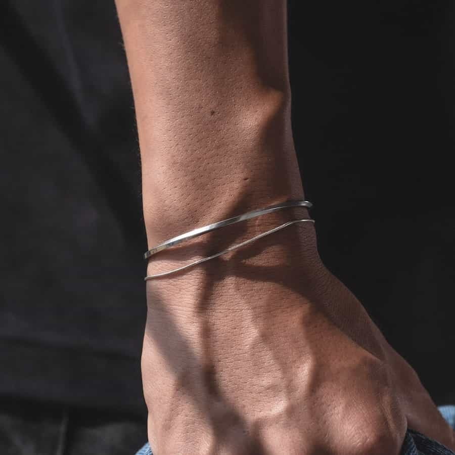 silver thin bracelet set (bangle x bracelet) #s4 | garcia