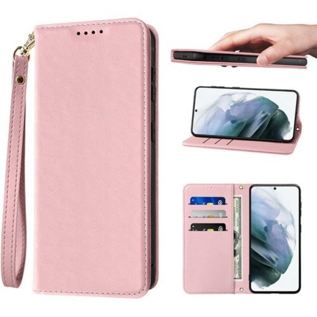 Galaxy S21 ケース 手帳型 高質PUレザー Galaxy S21 5G カバー SC-51B ケース SCG09 ケース 携帯カバー 耐衝撃 皮革 内蔵マグネット開閉式 ベルトなし スマホケース おしゃれ カードポケット スタンド機能 便利 スプラット同梱 携帯ケース ピンク 1202
