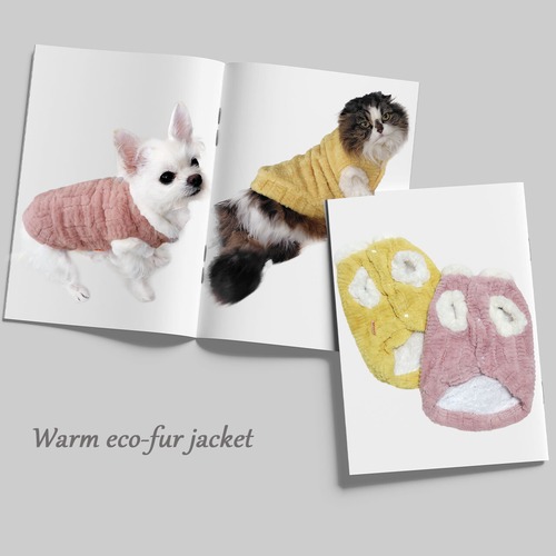 ふんわりあったか　エコファージャケット 小型犬  超小型犬　フェイクファーベスト ボリューム　犬服 猫服　ドッグウェア　防寒 前スナップ　PAA0047