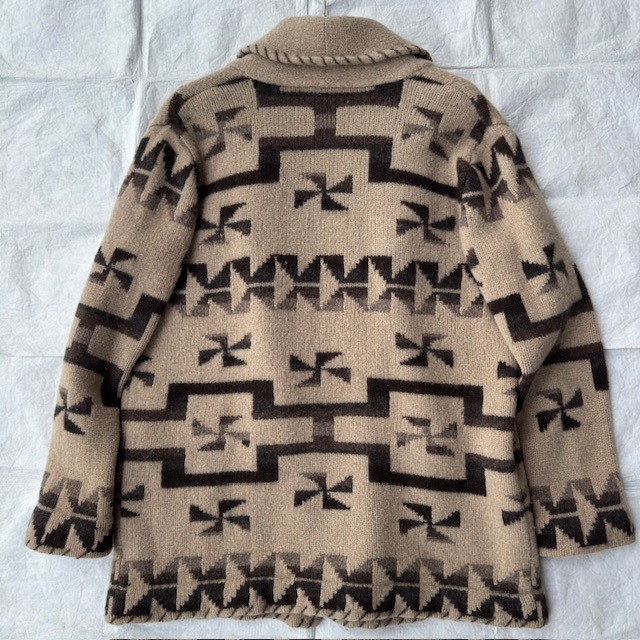 Ralph Lauren ラルフローレン ハンドニットカーディガン 90s 風車柄 ネイティブ柄 ベージュ ヴィンテージ古着 L 画像2