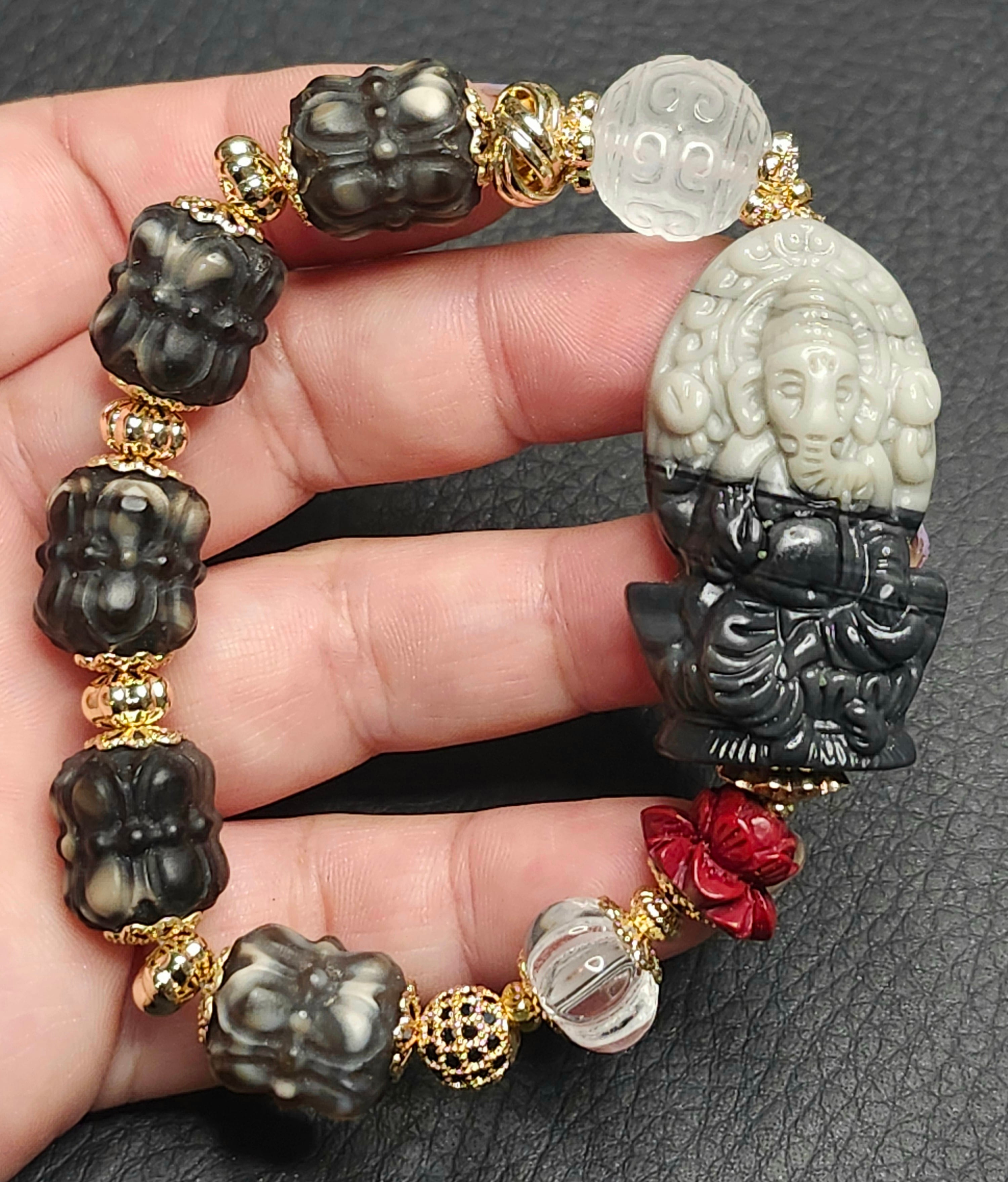 太極石ガネーシャ 夜桜瑪瑙 双頭蓮 水晶回紋珠 | STONE TRUTH