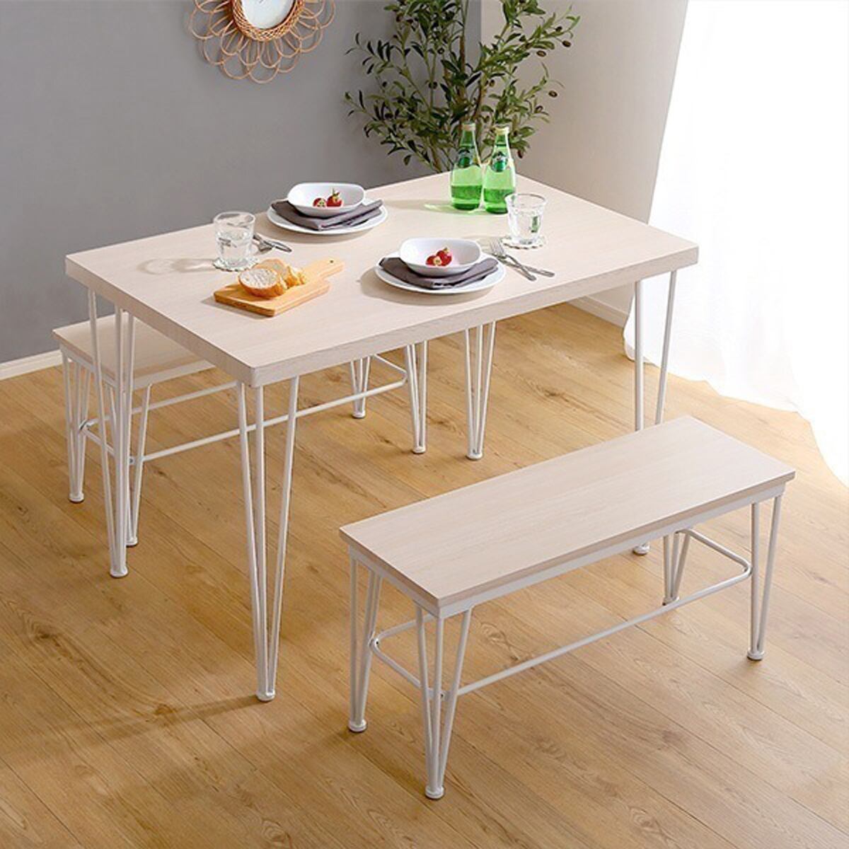 さわやかな ダイニング3点セット テーブル+ベンチ2脚