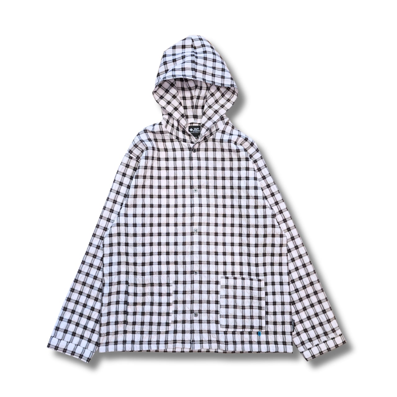 gym master - シアサッカーチェックフードシャツ (pink beige/black)