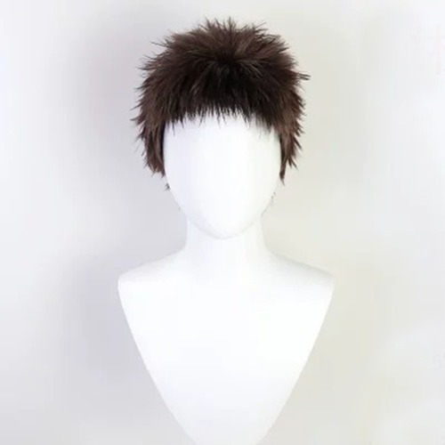 コスプレ耐熱ウィッグ コスプレ耐熱ウィッグ オーダー キャラクター造形ウィッグ ブラウン ベリーショート ウィッグ 付け髭 セット ★銀魂/マダオ 長谷川泰三 等 ★即納品★