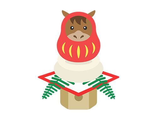 ✿美品✿ コポー コポタロウ 正月 餅つき だるま 絵馬 鏡餅 酉 希少 ６種 鏡餅に乗せた、達磨の衣装を着た、馬のキャラクターのイラスト｜午年