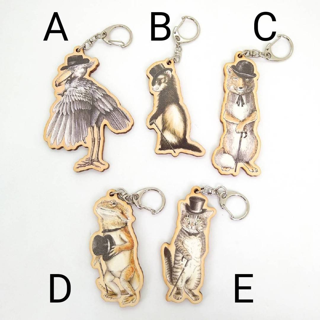 アトリエPTIMO】紳士アニマルズ ウッドキーホルダー A~E | HOW HOUSE