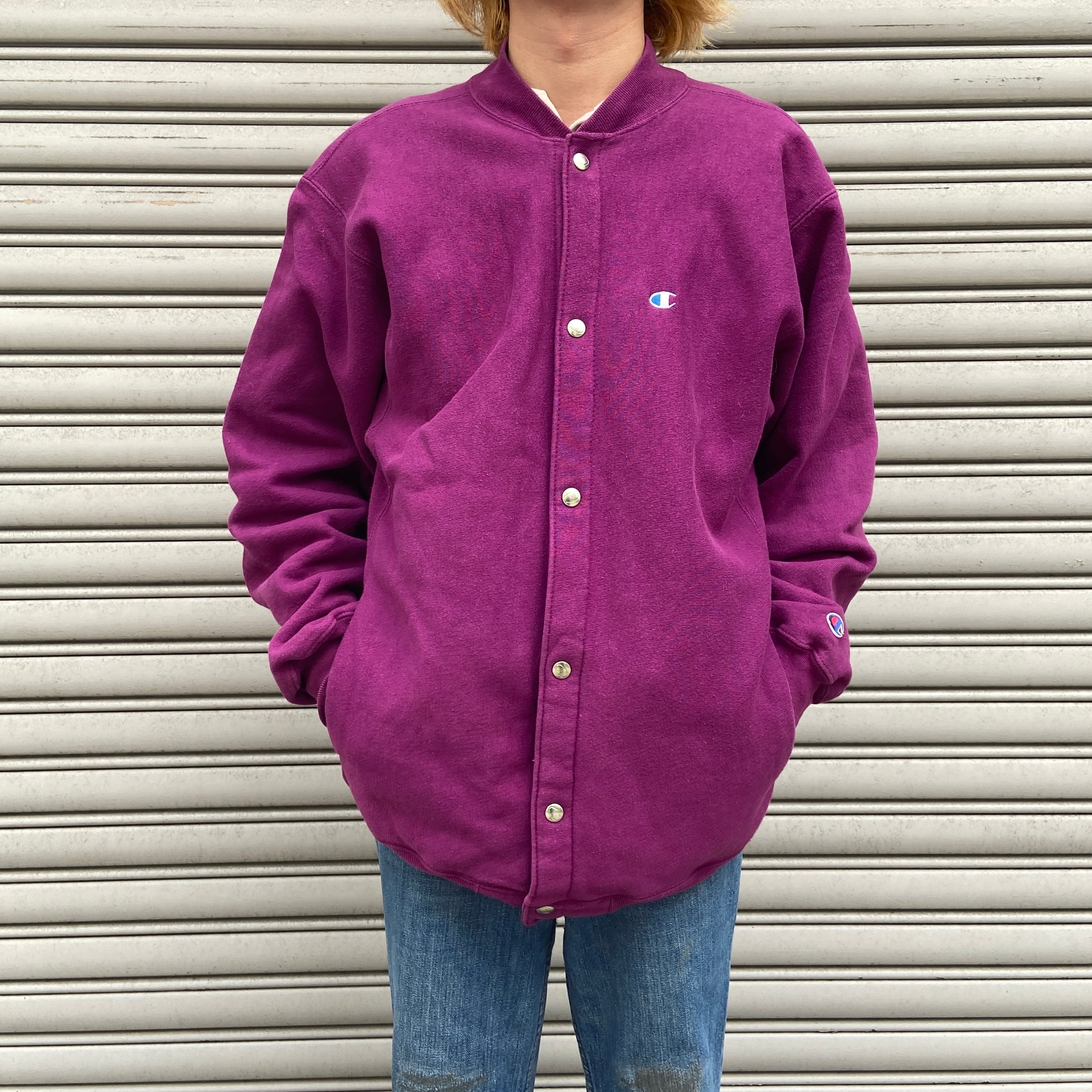 送料無料』レア 90s Champion USA製 リバースウィーブ スナップ 