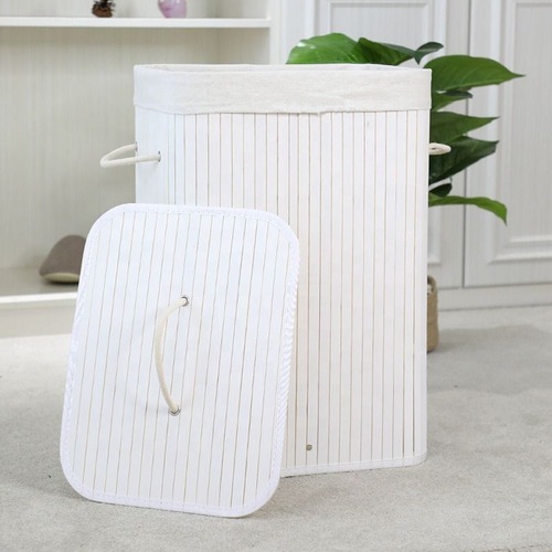 ランドリー収納バスケット 竹編み 洗濯カゴ フタ付き 取っ手付き