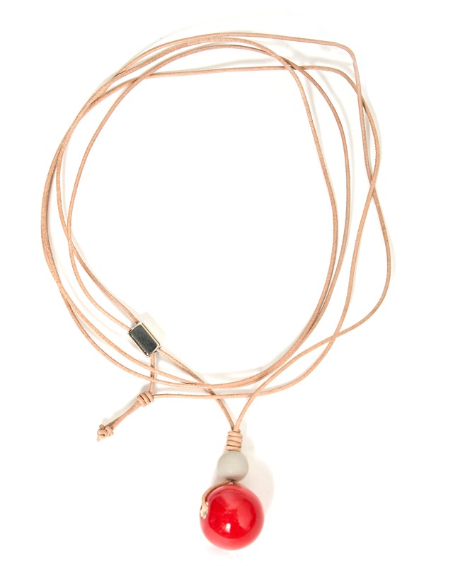 m's braque "LEATHER CORD CERAMIC&WOODS NECKLACE〔RED〕"