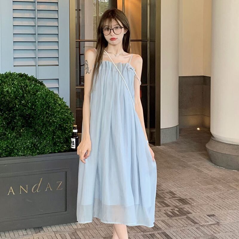 パールチェーン ドレス ルーズ薄手スカート サマートップス 夏物 真珠 YY-ファッション20369151199