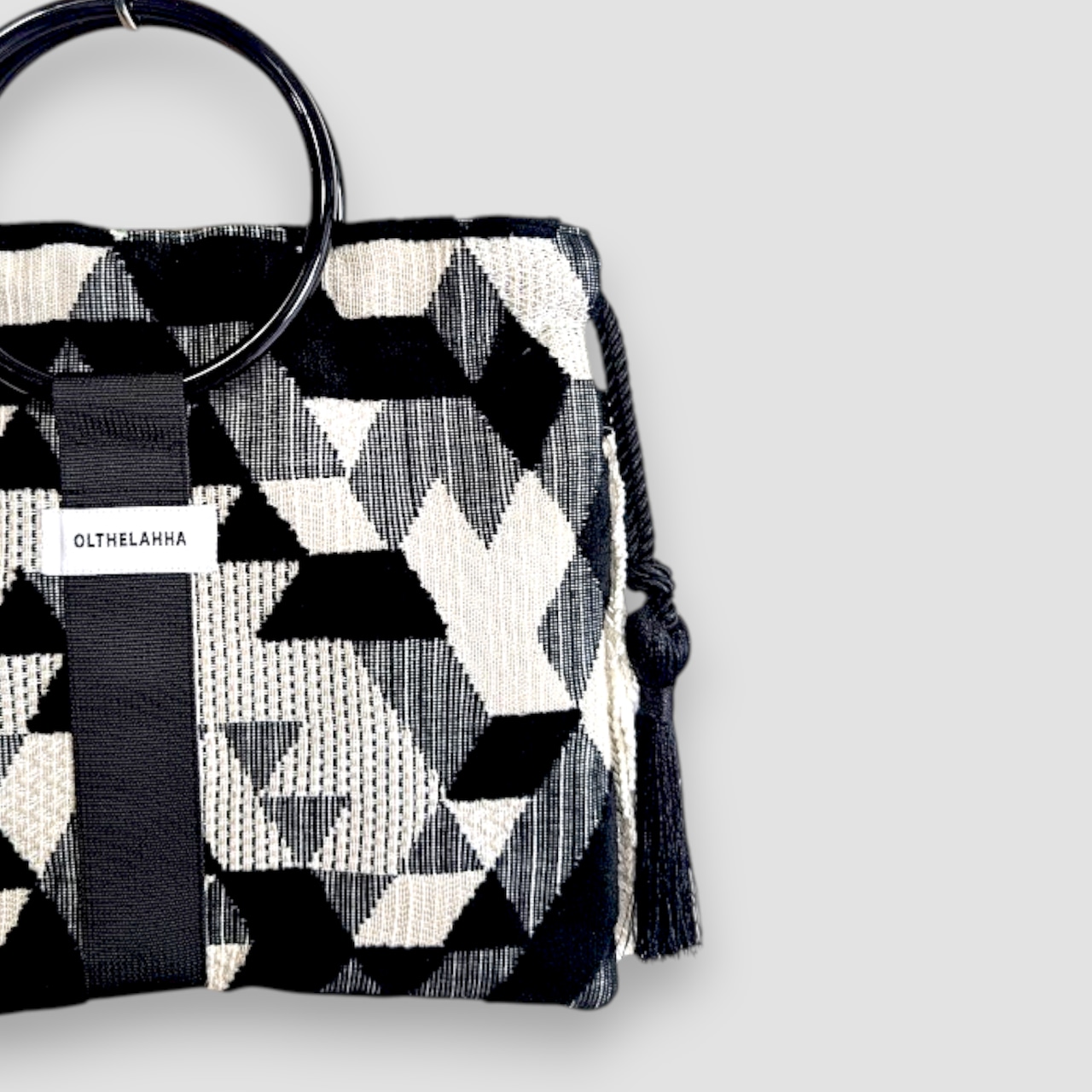 Velvet Jacquard Ring Bag-Black×Black