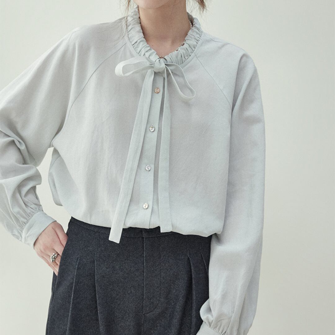 french tie round neck single breasted shirt