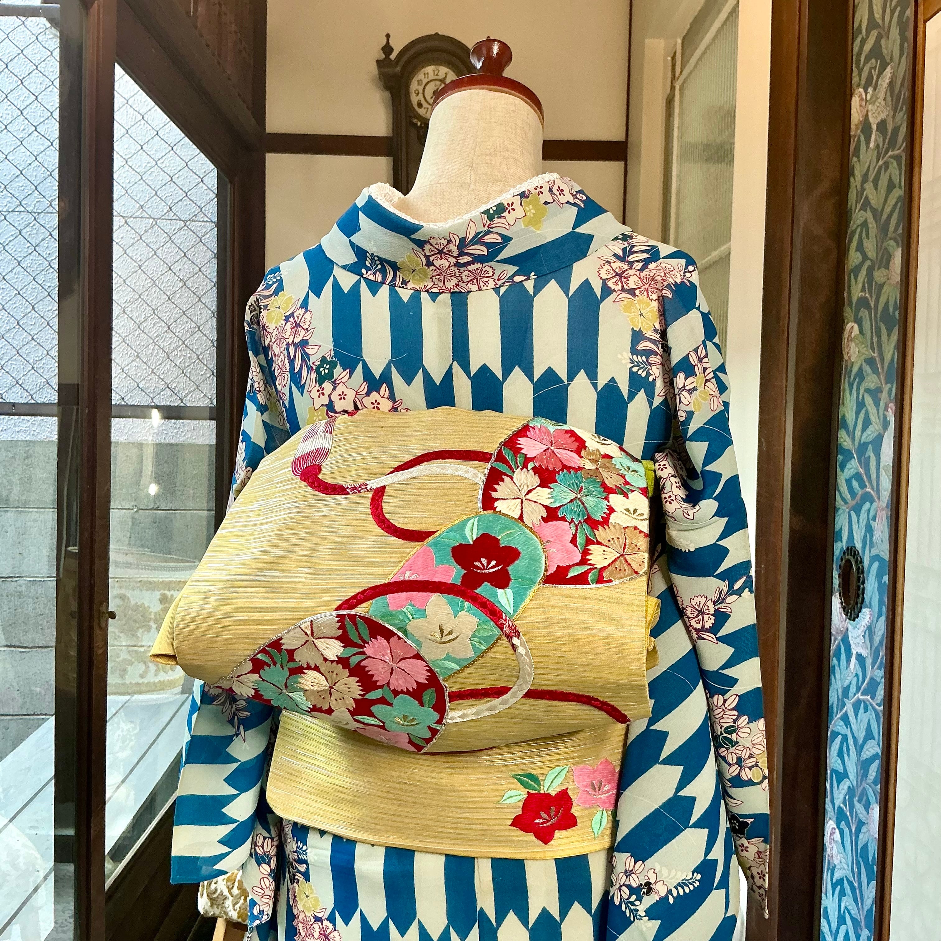 見事な手刺繍 アンティーク夏帯 紗 露芝 雁 黄色 大正ロマン リメイク 463c59d462bca4532790a61527decc