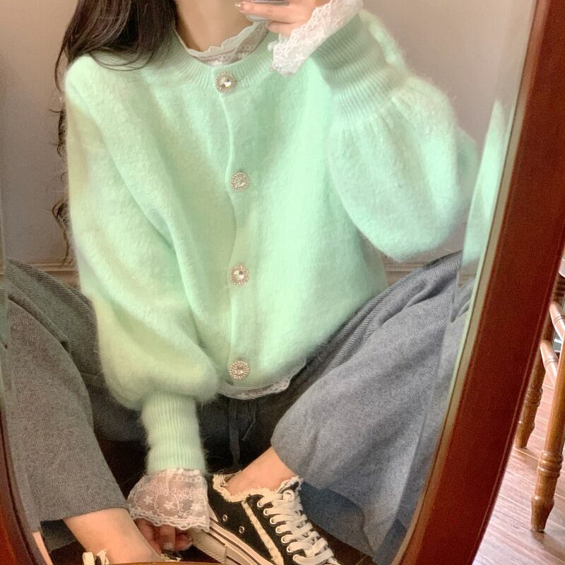 セーターレディース秋冬ルーズレイジースタイルシックンジャケットモヘアニットカーディガン2020アウタートップ ブラックストロベリース81019995521