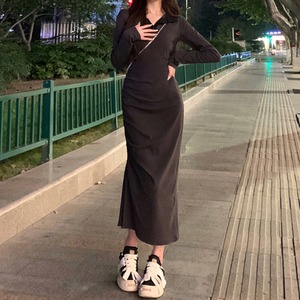 レトロステッチ ポロカラーシャツ生地のワンピース 【MKOP44】