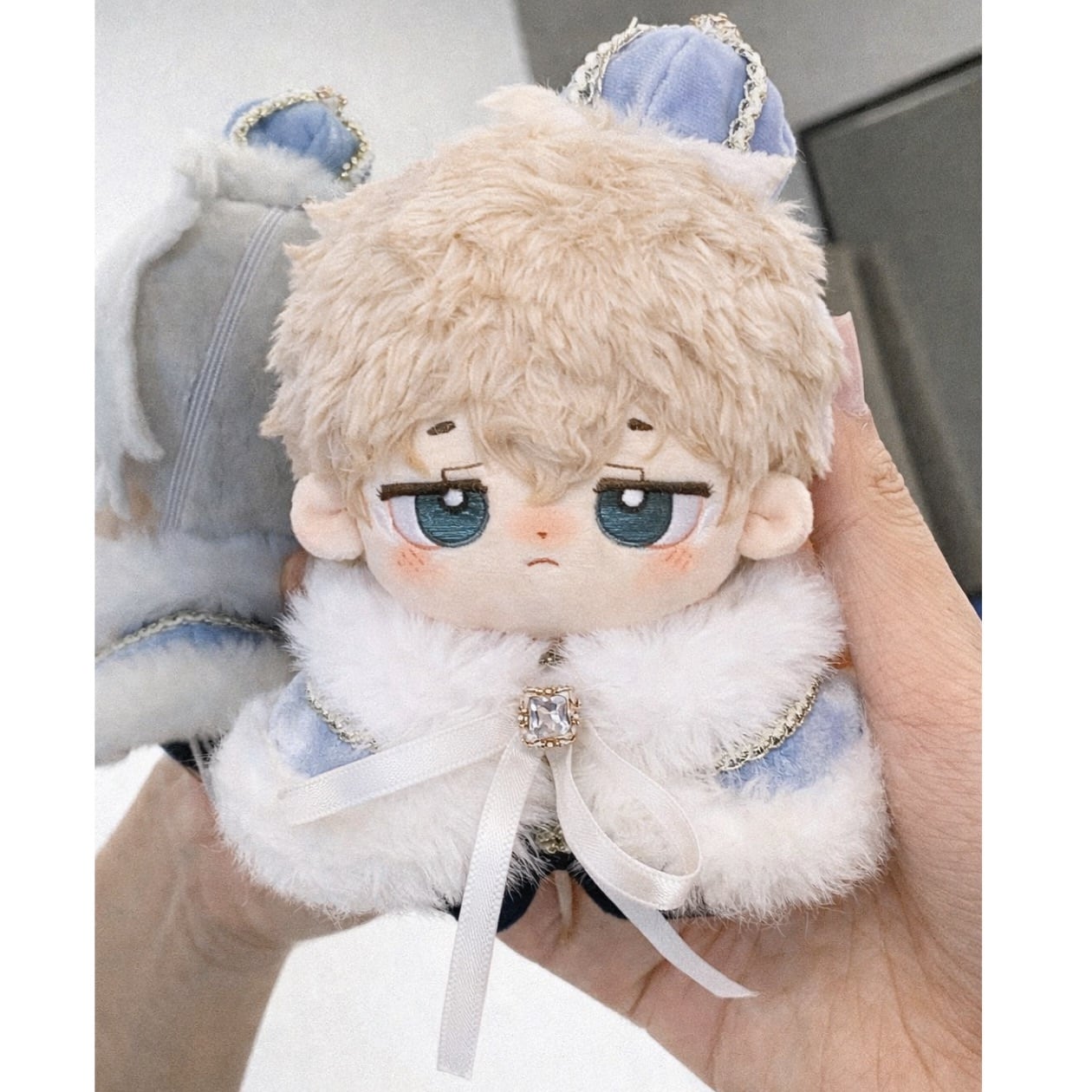 ぬい服　10cm ねこ　王冠付き　水色リボン　着ぐるみ ぷち's FES 】10cm ぬい用 着ぐるみ 天使なねこ ぬい服【えれがんと