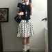 【2点セット】フロントボタンフリルトリムトップス＋ドットプリーツスカート ・78123