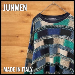 【JUNMEN】イタリア製 総柄 柄物 薄手 ニット セーター 秋冬物 ジュンメン ヨーロッパ古着 EU古着