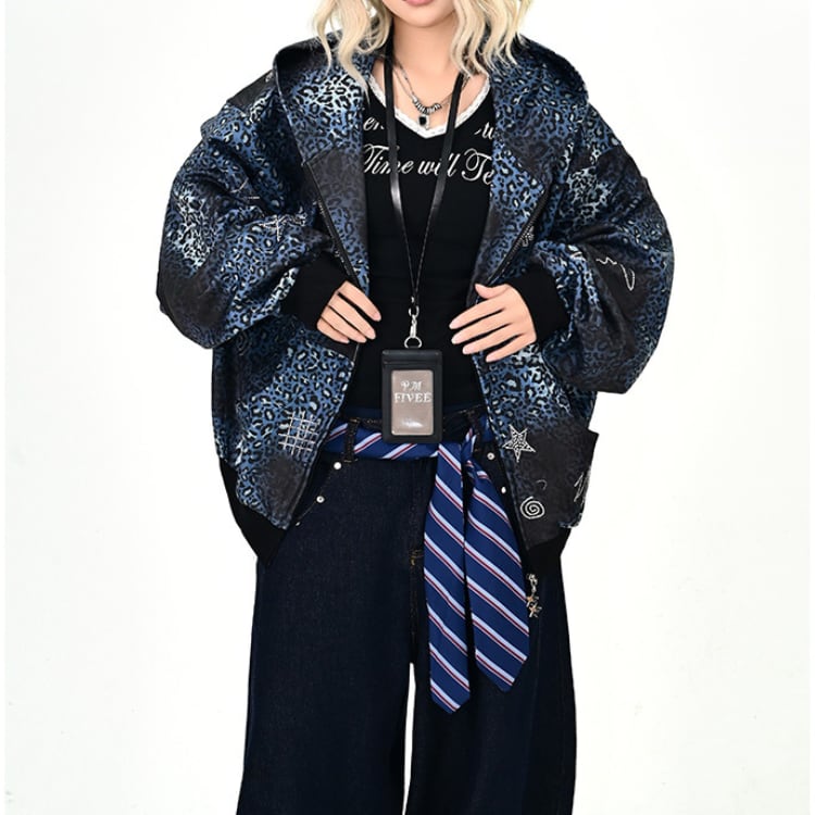 ジップアップ 長袖 オーバーサイズ フーディジャケット ◆2col L00053