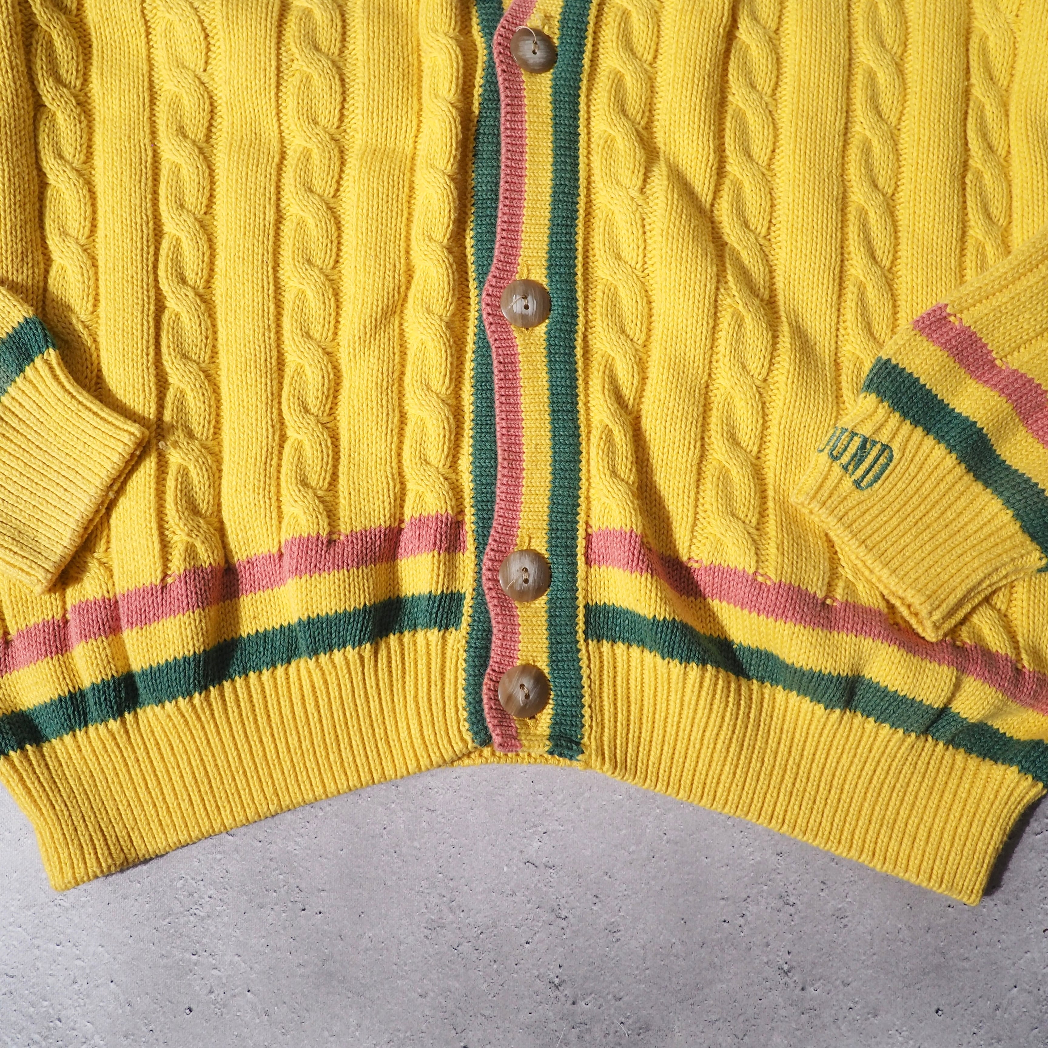 1990s ” Fox hound ” calm lemon yellow color cotton knit cardigan (made in Italy)