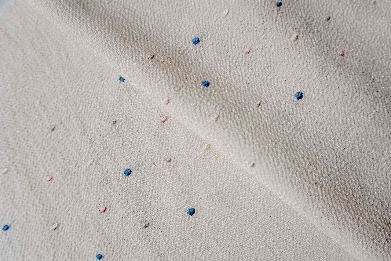 【帯揚げ】生成り色地 ドット刺繍 銀通し 帯揚げ 260903③