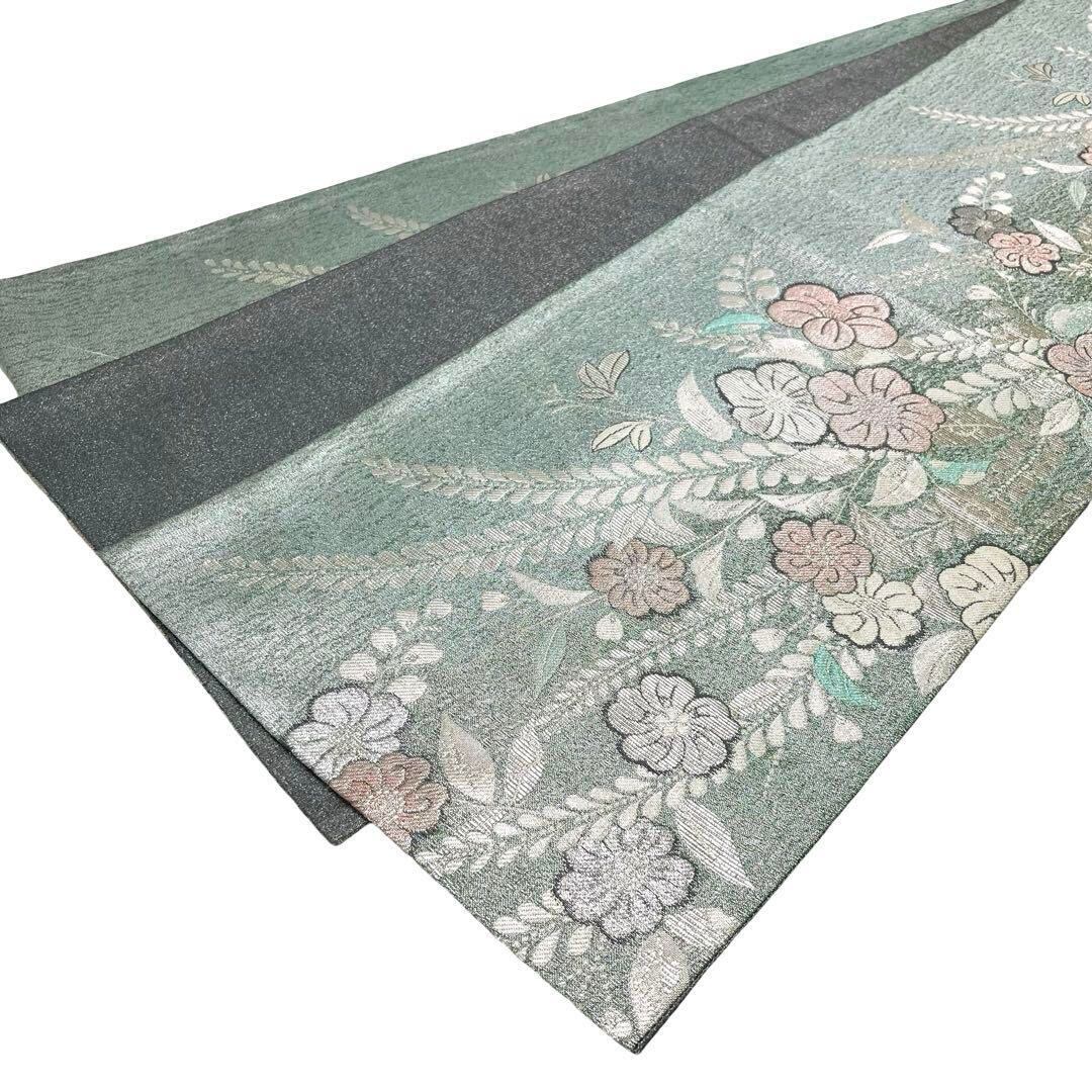 袋帯 美しい辻が花 金銀糸 秘色 O-3867 | リユース着物わびさび 