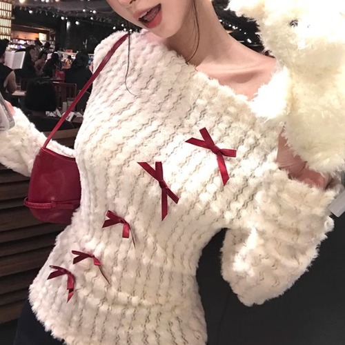 リボンデコオフショルファータッチニット ・79135