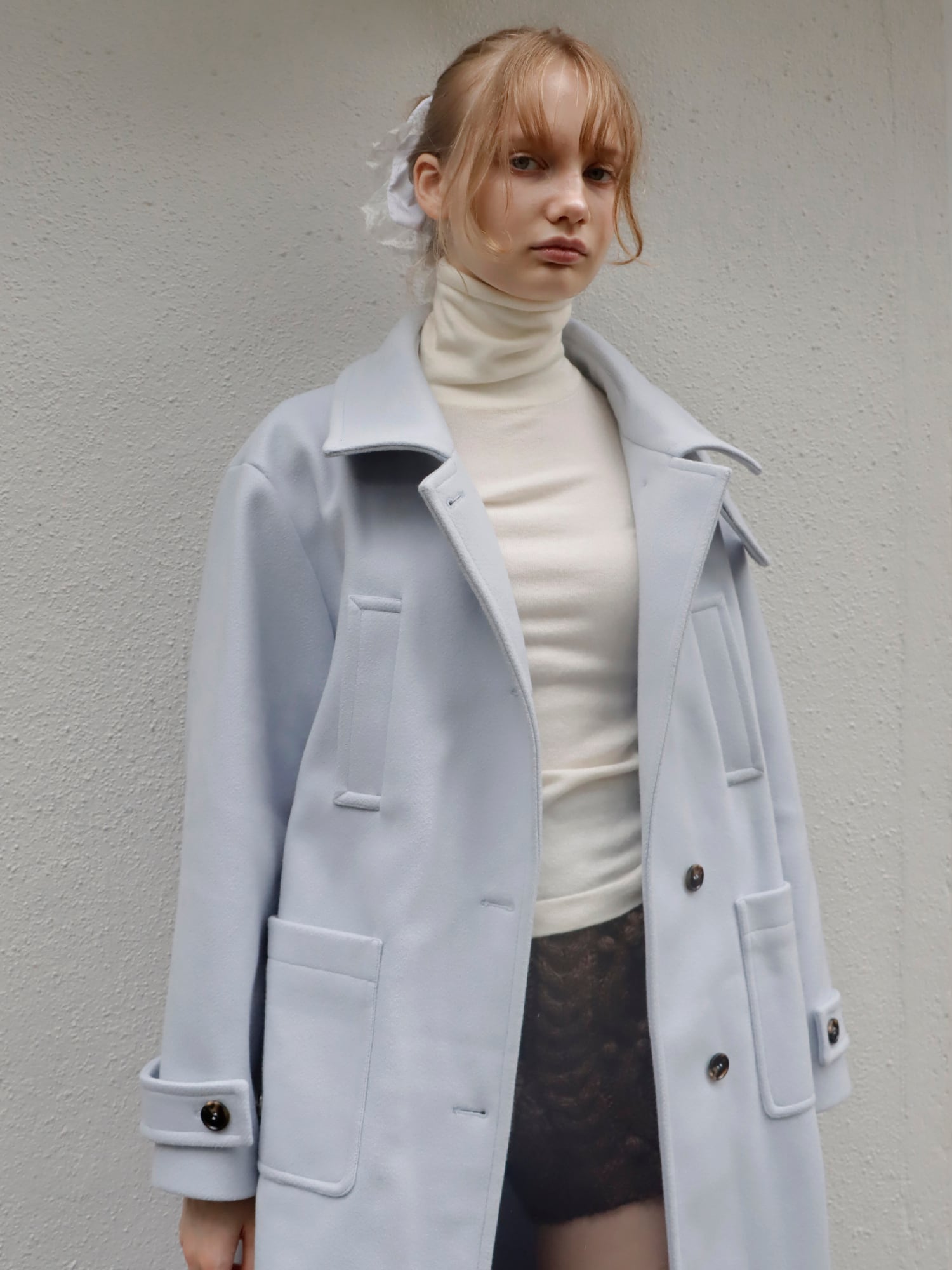 2WAY COLLAR HEFTY COAT -ICE BLUE- | mieya mieya