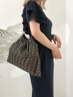 FENDI フェンディ ズッカ 巾着 ジャガード ハンドバッグ ブラック×ブラウン vintage ヴィンテージ オールド reeshj