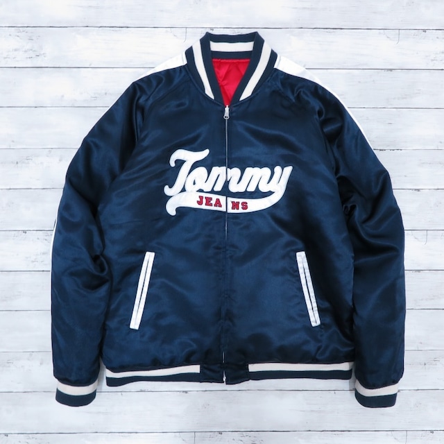 TOMMY JEANS トミージーンズ リバーシブル サテンスタジャン トミーヒルフィガー メンズ XLサイズ